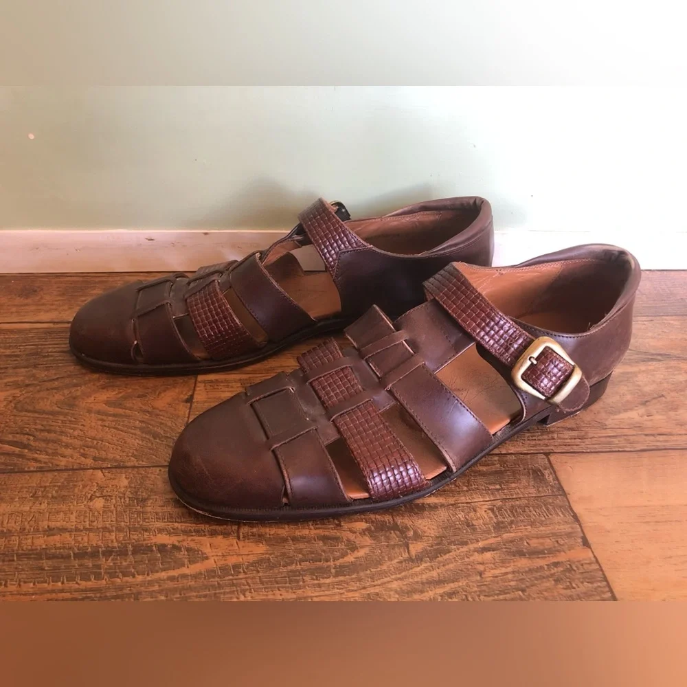 Et Wright Leather Dual Loafer Mens 13 B Brown Italy Shoes Sandals Vintage Classy